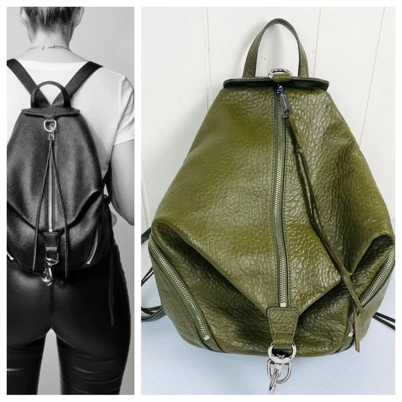 NEW Rebecca Minkoff Julian Backpack Olive Green Bubbled Lamb Leather - Picture 1 of 13